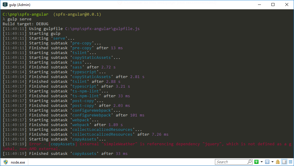 モジュールであるスクリプトへの依存関係を指定して、非モジュール スクリプトで SharePoint Framework を構築する場合に発生するエラー