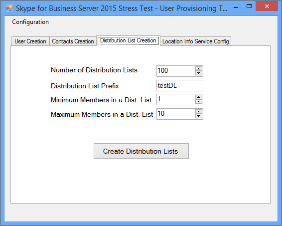 [Distribution List Creation] タブを表示している User Provisioning Tool。
