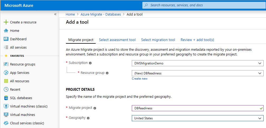 Azure Migrate - add a tool dialog box