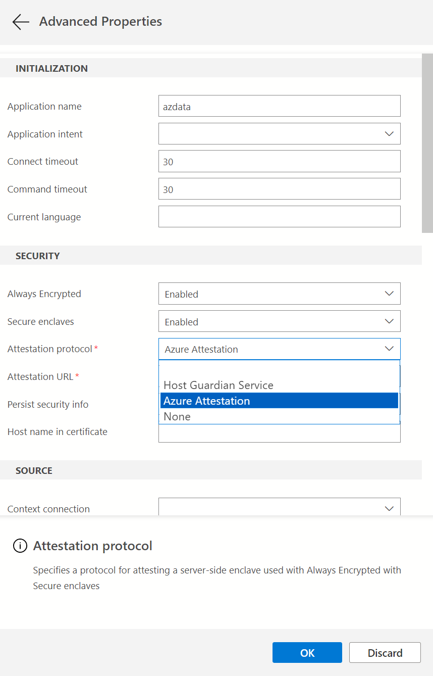 Connect to server with attestation using Azure Data Studio