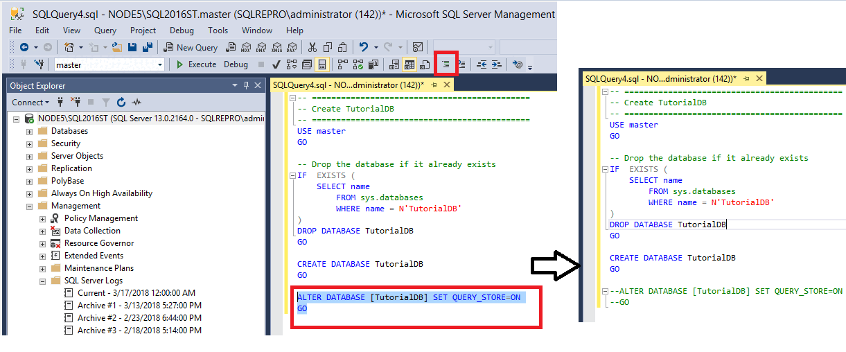 how to comment in microsoft sql server management studio