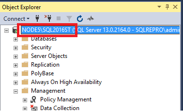 オブジェクト エクスプローラーの SQL Server インスタンス名