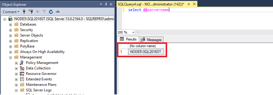 SQL サーバー名をクエリするのスクリーンショット。