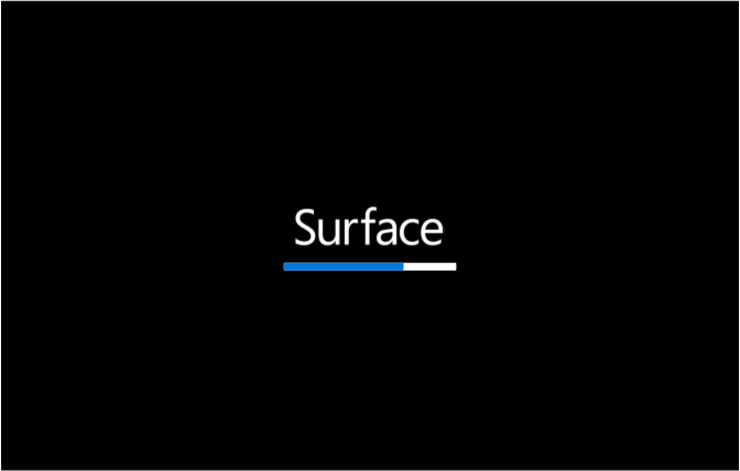青い進行状況バーを使用した Surface UEFI ファームウェアの更新。