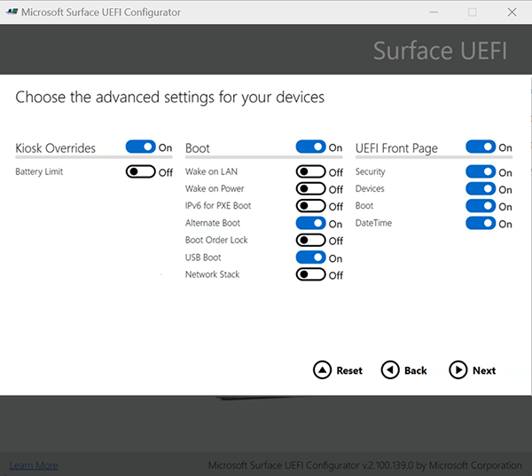 Surface Pro 9 のファームウェア設定を 5G で管理する
