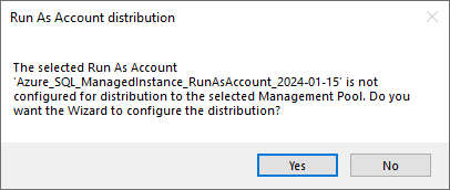 RunAS アカウントの変更の確認を示すスクリーンショット。