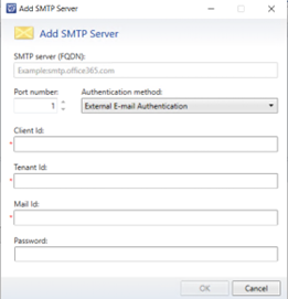 SMTP サーバーの追加のスクリーンショット。