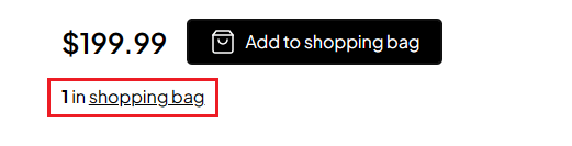 eShop 買い物かごが機能していることを示すスクリーンショット。
