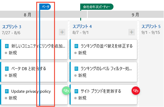 Screenshot of selecting the Beta milestone to show the boundary of the beta milestone.