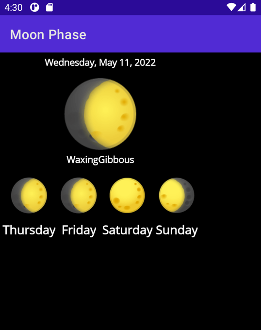 A screenshot of the Astronomy app running on Android. The functionality required to navigate to pages is missing.