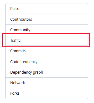 Screenshot showing the Traffic tab highlighted in GitHub.