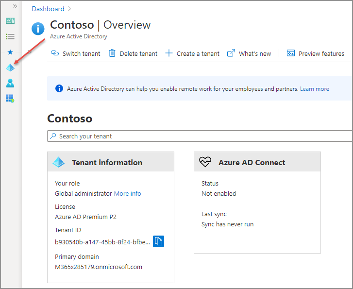 Azure Active Directory 管理センター ポータルでのアプリ登録のスクリーンショット。