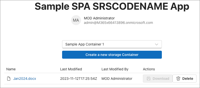 Screenshot of the basic DataGrid displaying the contents of our Container.