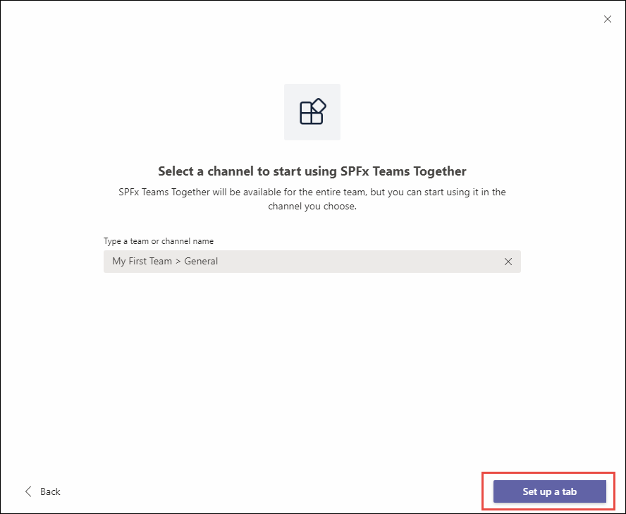 SPFx Teams Together アプリを設定するスクリーンショット。