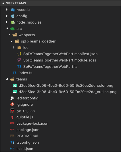 SharePoint Framework プロジェクトのスクリーンショット。