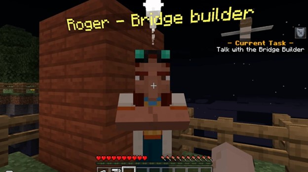 Screenshot of the bridge builder N P C in Python Island 1.