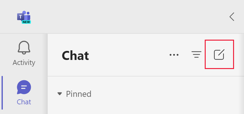 Screenshot of the new chat icon in Microsoft Teams