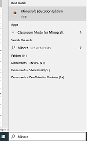 Windows 10 で Minecraft: Education Edition を検索する際のスクリーンショット。