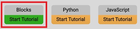 コード ビルダーで使用するオプションのスクリーンショット、[ブロックのチュートリアル開始] を選択した状態。