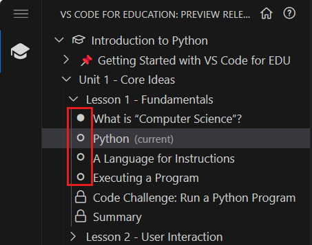 A screenshot that highlights the open circles and solid circles in the table of contents.