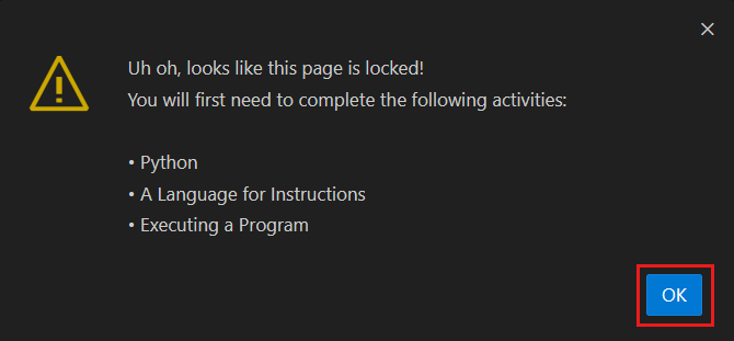 A screenshot that shows what steps you need to take to access the locked page.