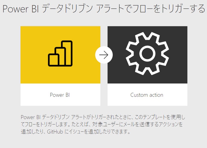 Power BI アラート フロー テンプレートのスクリーンショット。