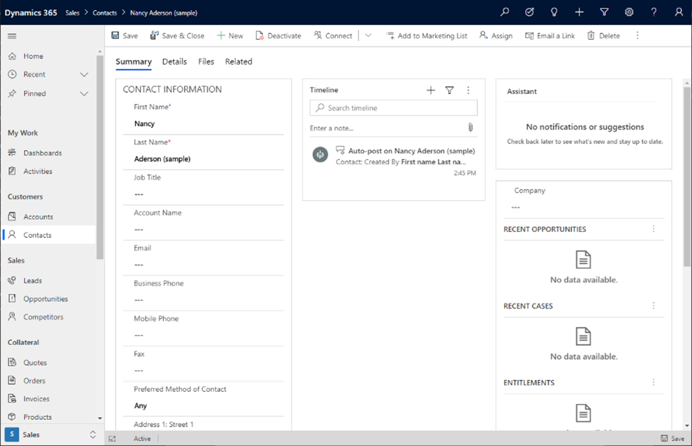 モデル駆動型アプリ フォームの例を示すスクリーンショット。