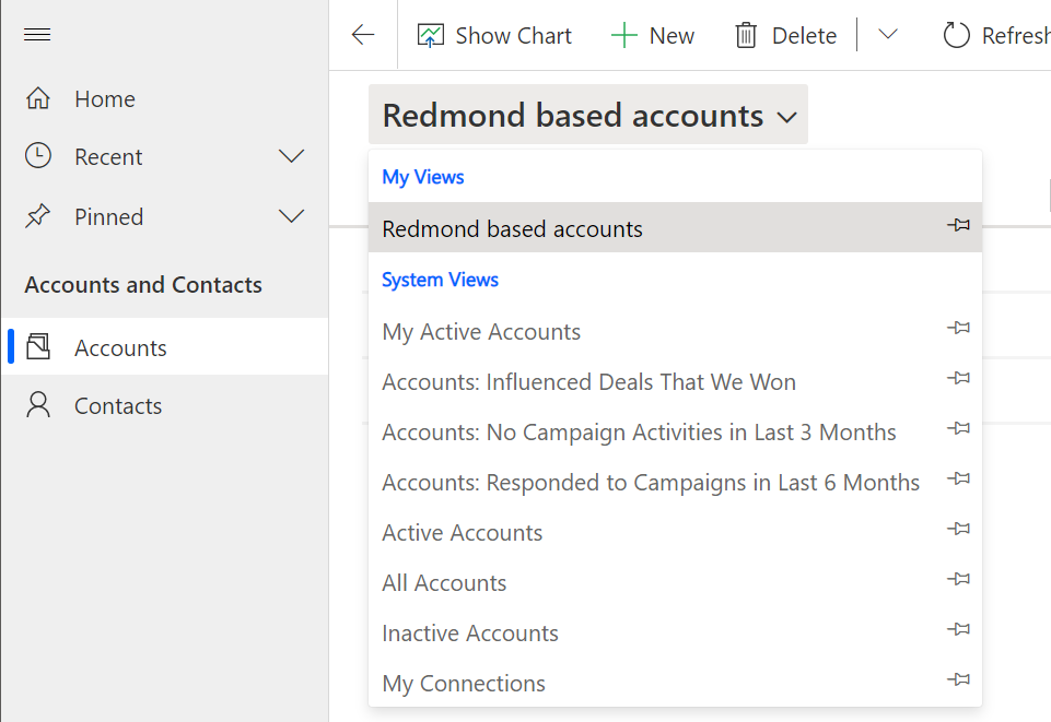 モデル駆動型アプリでのビュー セクションのスクリーンショット。