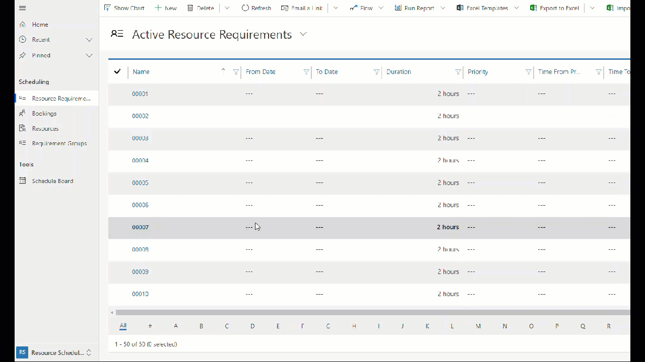 Resource Scheduling Optimization の設定のアニメーション。