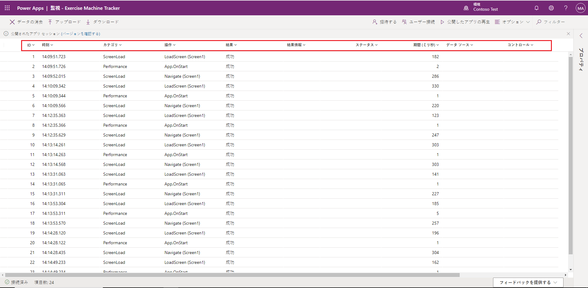 列が強調表示された、Monitor ダッシュボードのスクリーンショット。