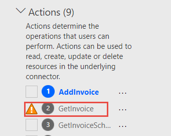 GetInvoice アクションを矢印で示しているスクリーンショット。