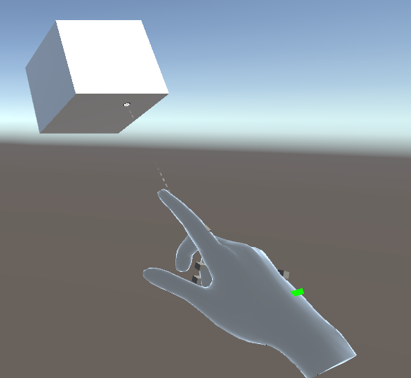Screenshot of the far pointer touching the cube.