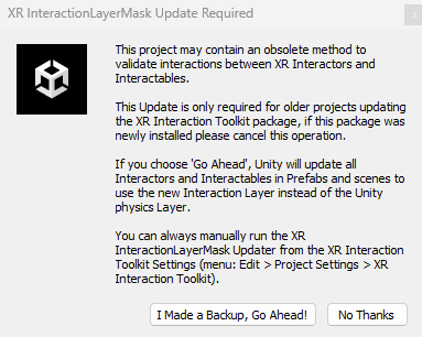 Screenshot of updating methods in the XR InteractionLayerMask.