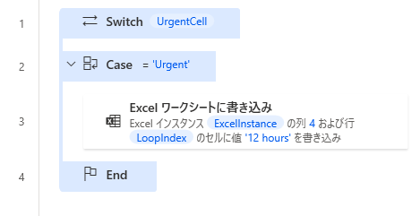 最も単純な switch アクションのスクリーンショット。