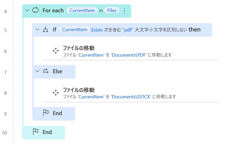 For each の If のワークスペースの例のスクリーンショット。