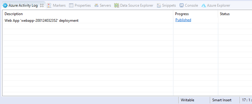 Screenshot of Azure Activity Log window.