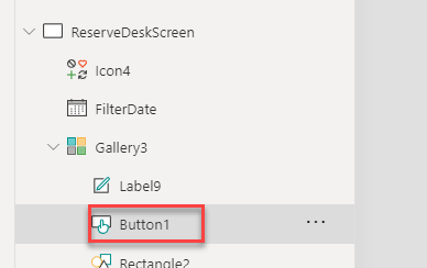ReserveDeskScreen ドロップダウン リストの Button1 コントロールのスクリーン ショット。
