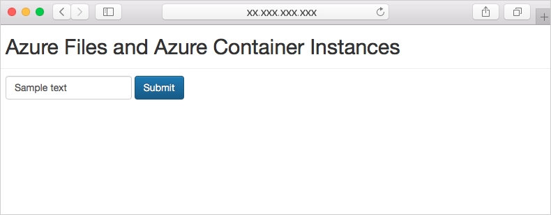 Screenshot of the Azure Container Instances file share demo running in a browser.