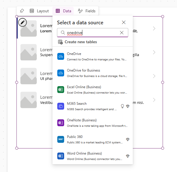 アプリで OneDrive for Business を追加するギャラリー ビューのスクリーンショット。