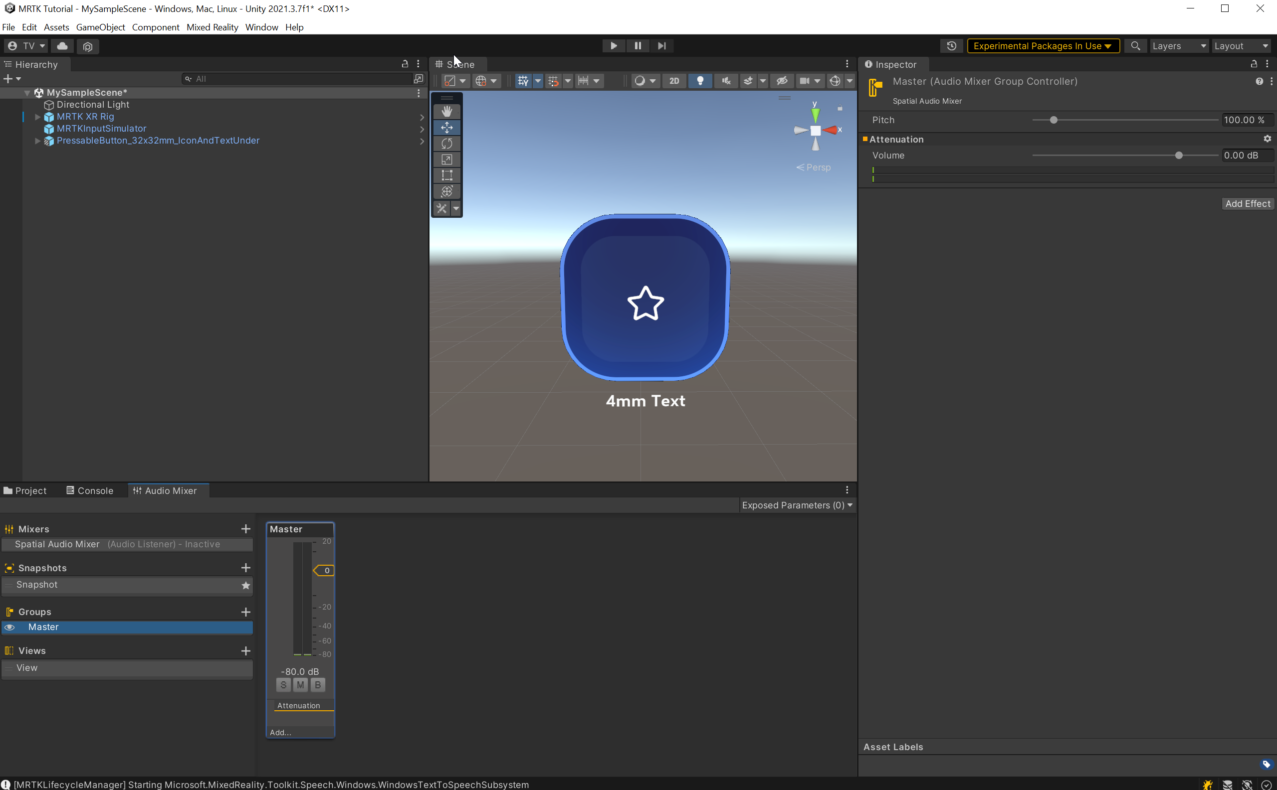Screenshot of the Mixer panel with first mixer.