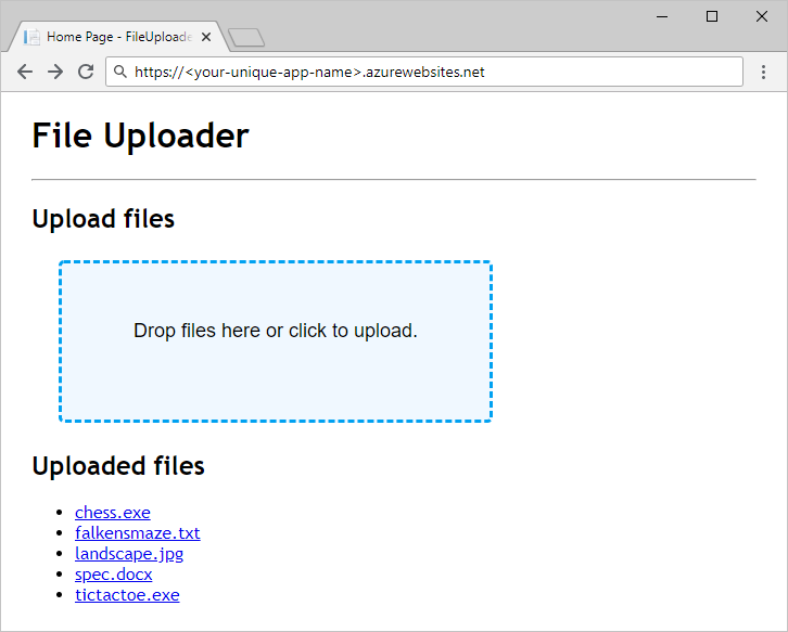 Screenshot of the FileUploader web app for C#.