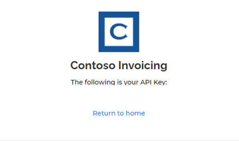 Contoso Invoicing の API キーのスクリーンショット。
