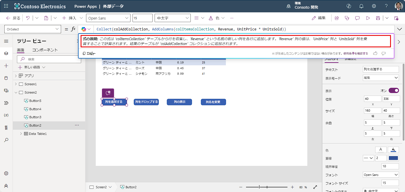式の説明のスクリーンショット。