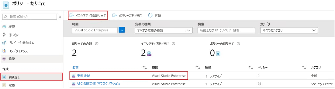 Screenshot that shows how to assign an initiative definition to resources or groups or resources to establish the scope.