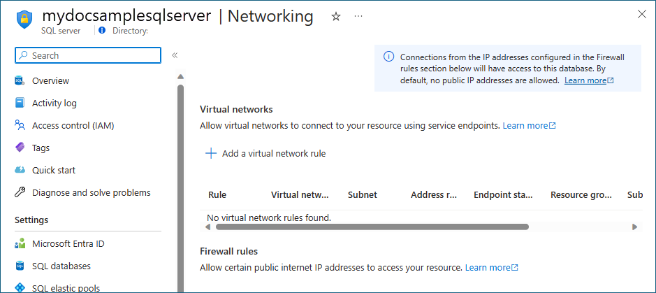 SQL Server ネットワーク ページの例を示すスクリーンショット。