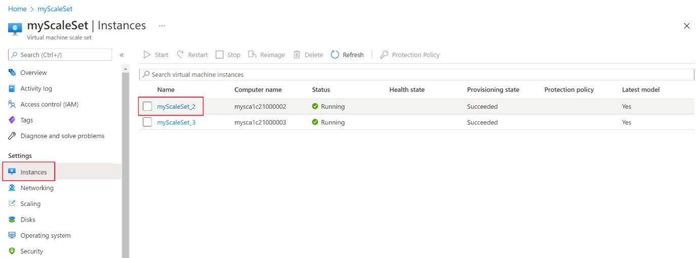 A screenshot showing an instance in the scale set highlighted.