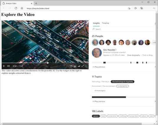 Video Analyzer widgets in a custom web page