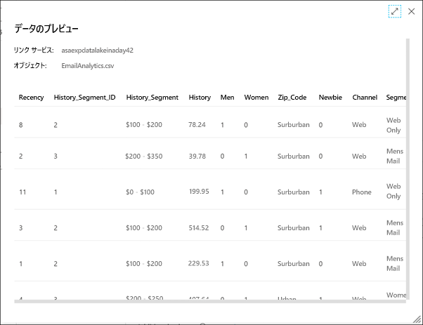 Previewing pipeline source data in Azure Synapse Studio