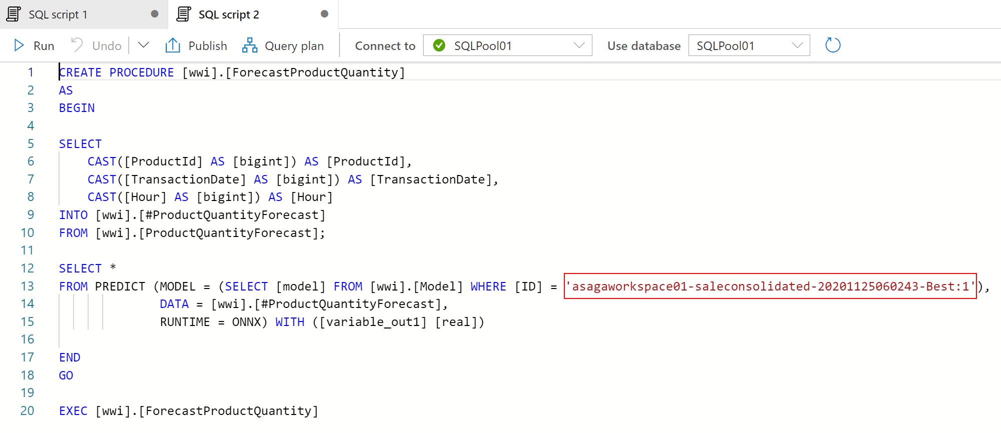 SQL script for stored procedure