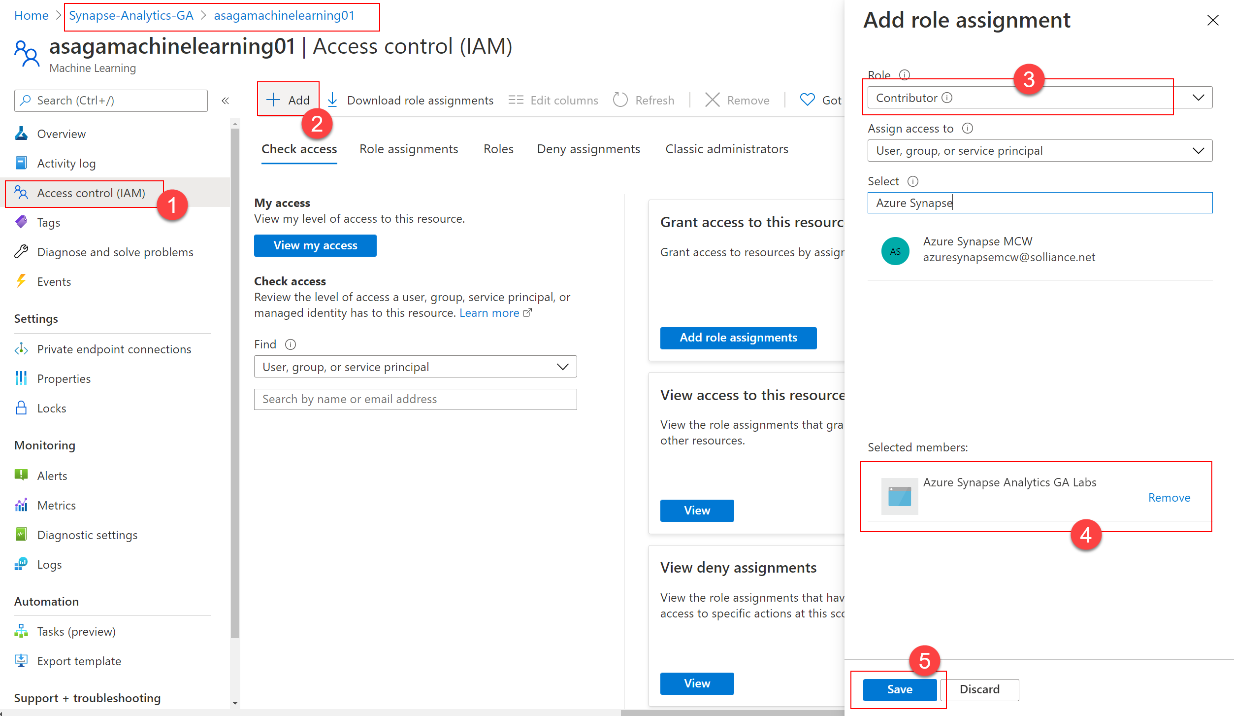Azure Machine Learning workspace permissions for security principal